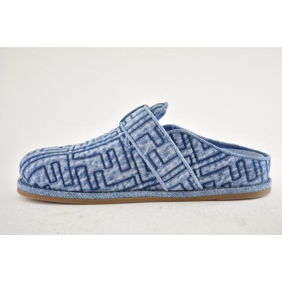 Fendi Feel Cotton Blue Denim FF Logo Gold Slip On Slide Clogs Mules Flats 40 - Picture 13 of 16